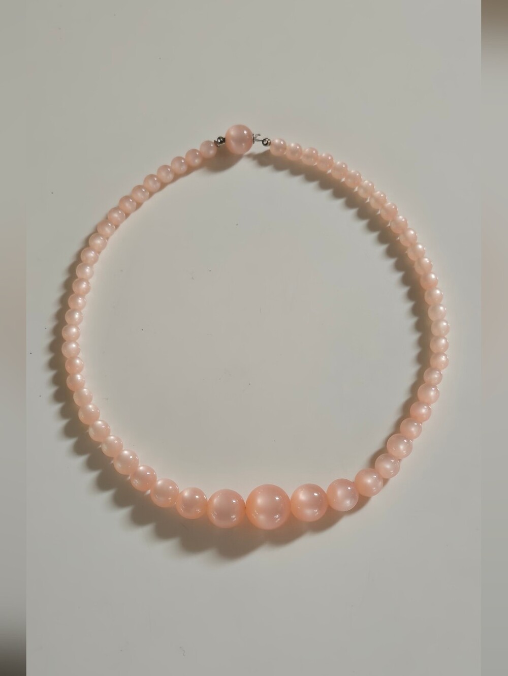 Vintage Pink Moon Glow Beads  Necklace